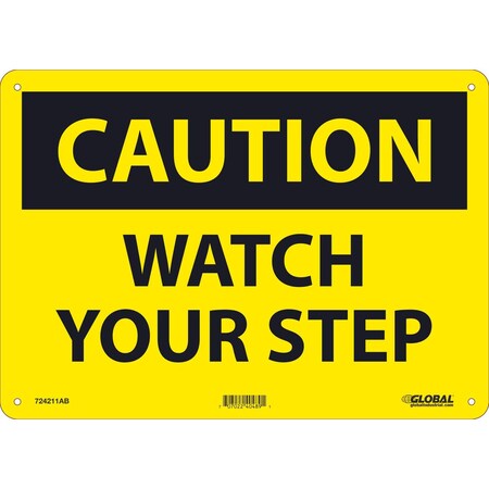 Global Industrial Caution Watch Your Step Sign, 10x14, Aluminum 724211AB